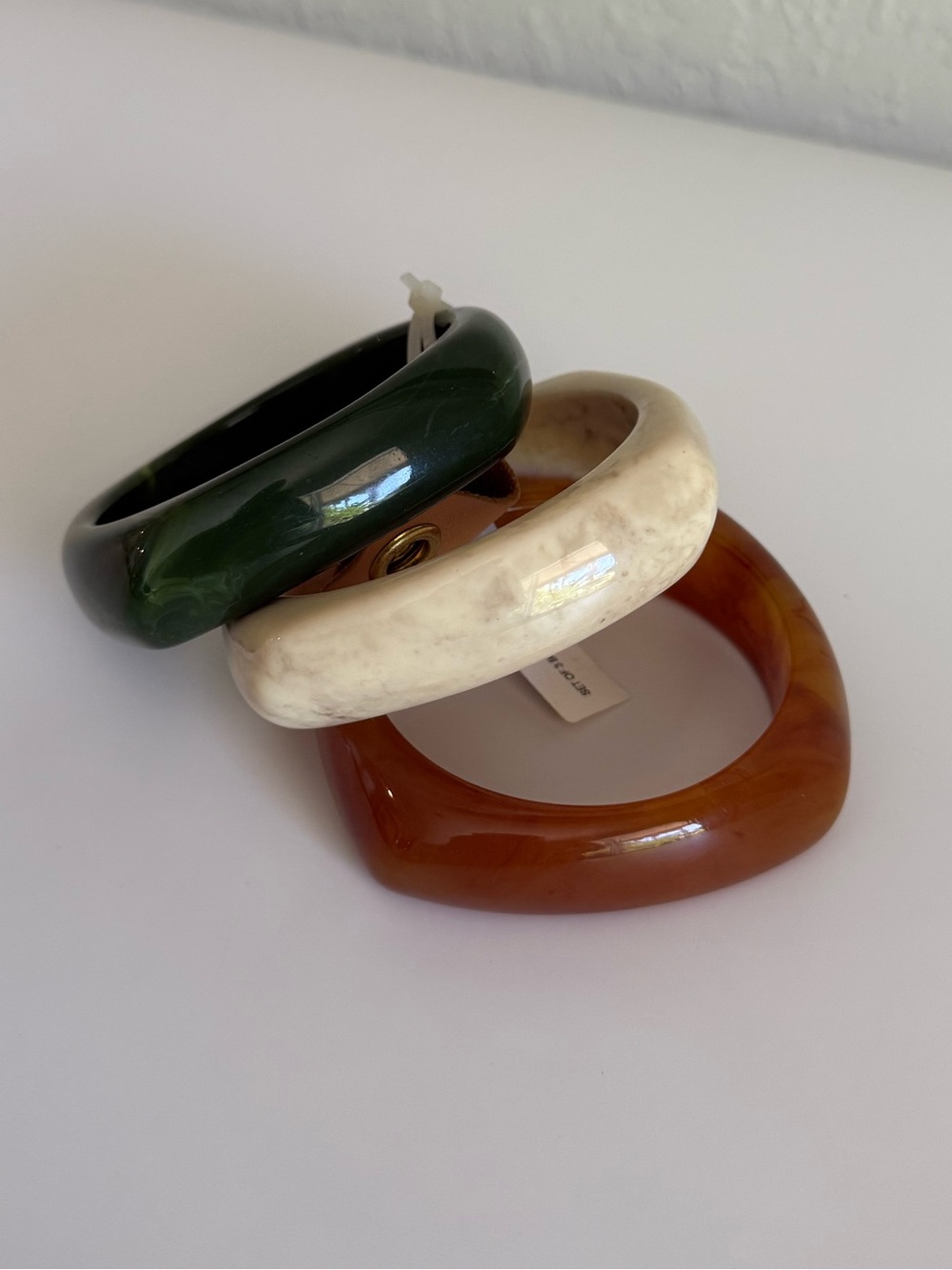 NWT Pink Linen Chunky Lucite 3 Bracelet Set
- Green, Cream & Amber